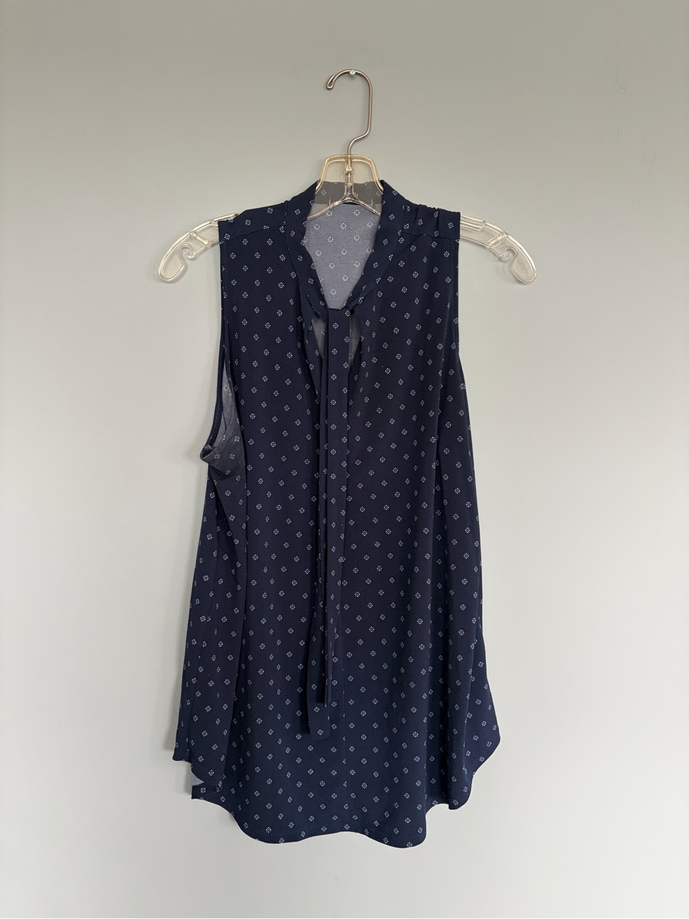 Sleeveless Navy Tie-Neck Blouse